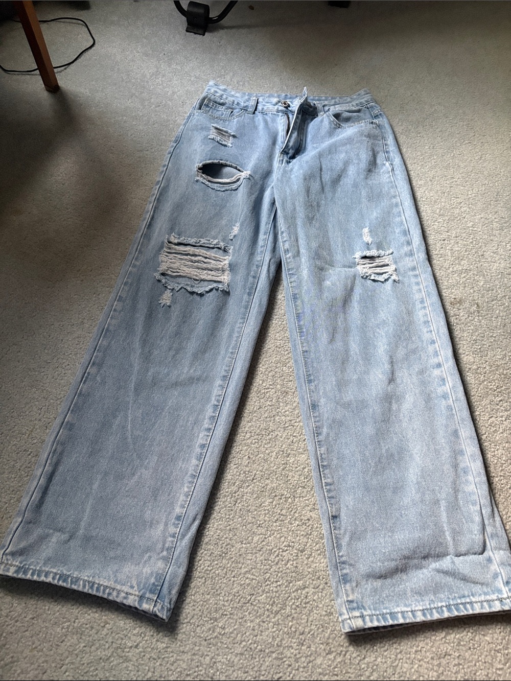 SHEIN Light Blue Distressed Wide-Leg Jeans